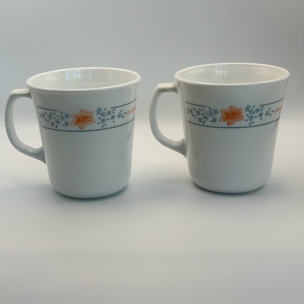 Vintage Corelle Corning Ware Apricot Grove Coffee Mugs Cups Set Of 2